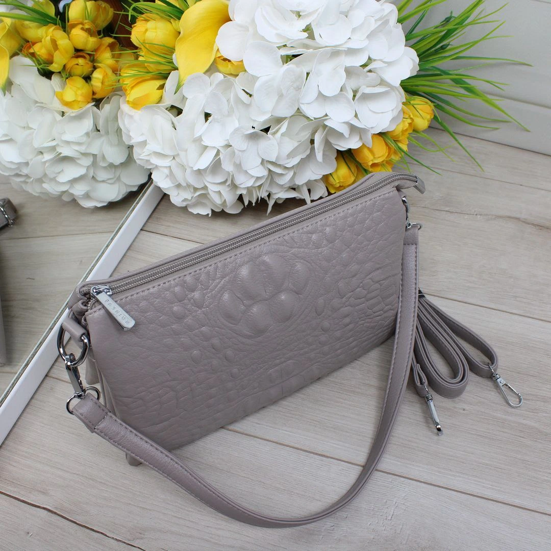 Жіноча крос-боді темно сіро-ліловий з кишенями для молодої мами